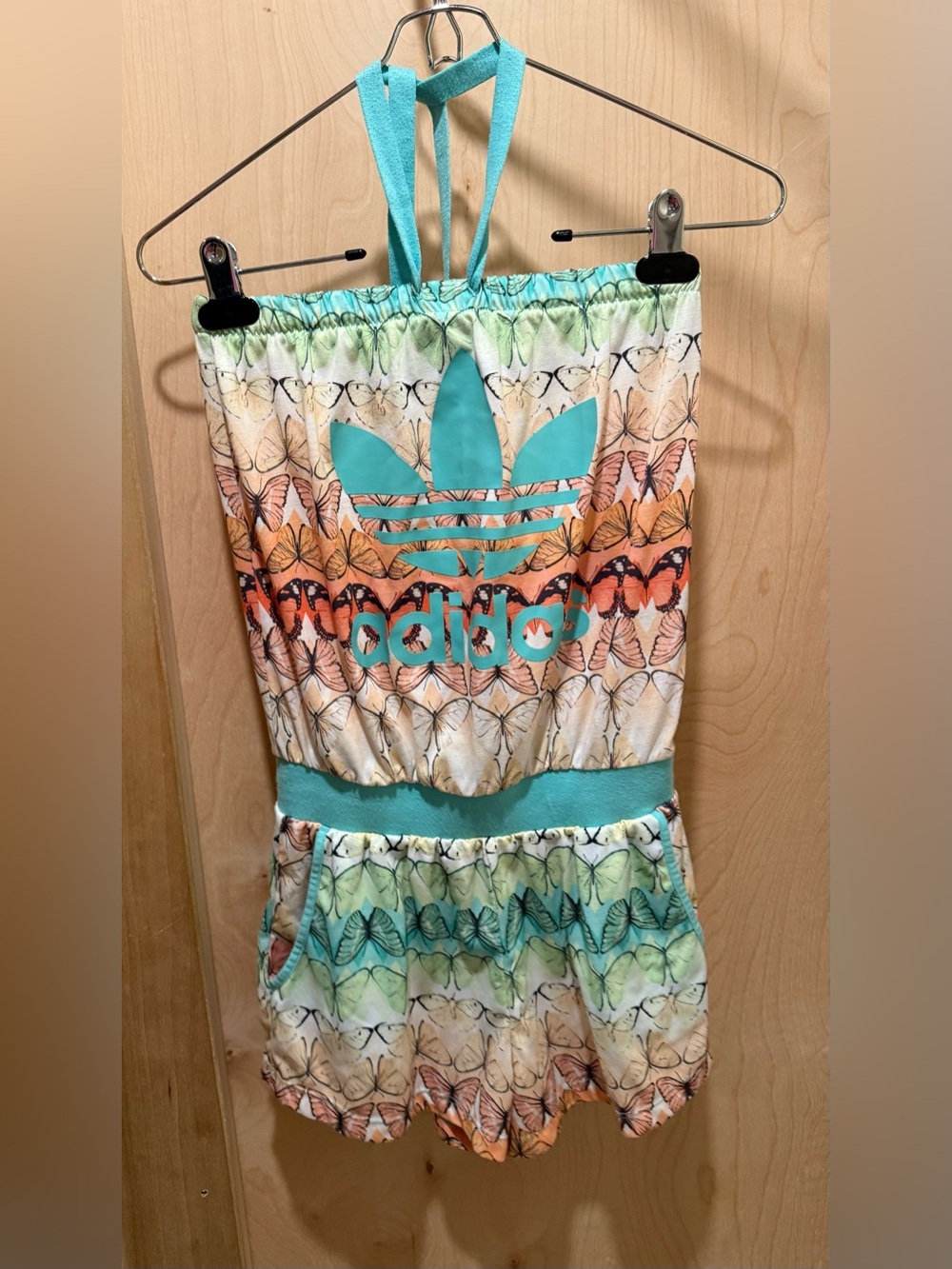 Adidas Butterflies Logo Romper in Aqua & Peach Size XX Small